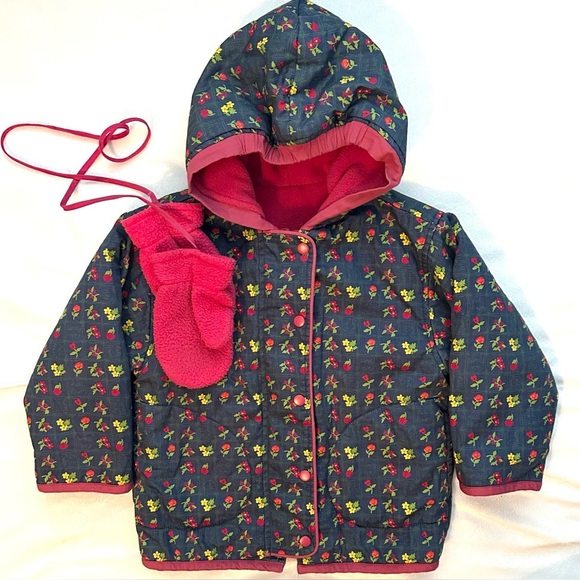 Gymboree Other - Vintage Gymboree 1998 Rainbow Tag Reversible Floral Blue/Pink Coat &Mittens 2-3T